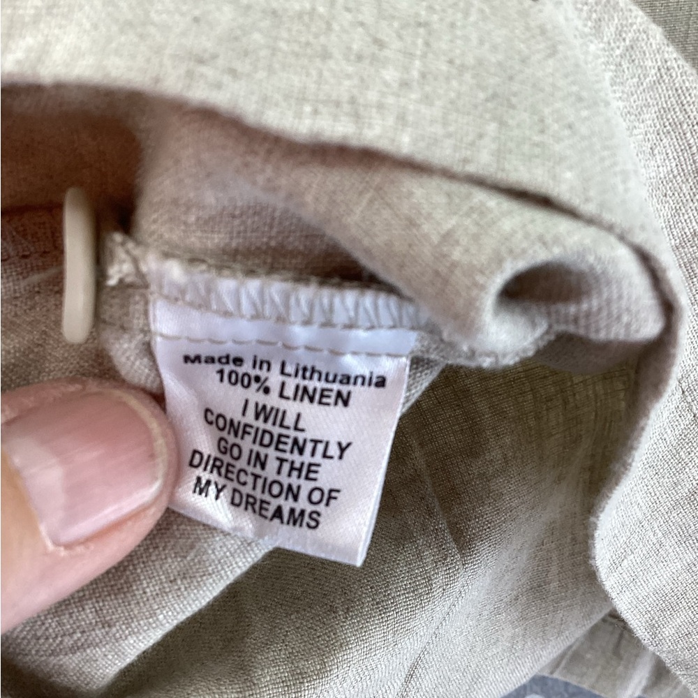 Flax 100% Linen Tan Button Up Top Size Medium New - Picture 5 of 5
